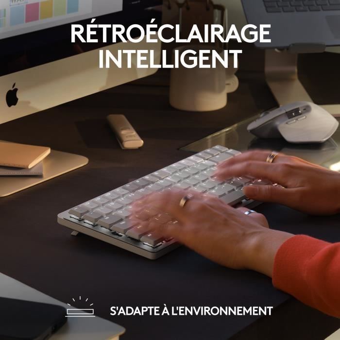 Clavier - Sans fil - Logitech - MX Mechanical Mini -AZERTY - Rétroéclairé - Pour Mac - Gris pâle