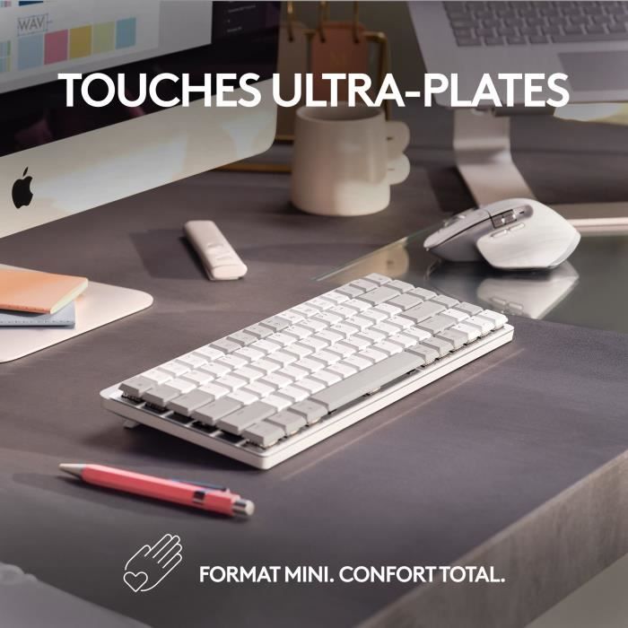 Clavier - Sans fil - Logitech - MX Mechanical Mini -AZERTY - Rétroéclairé - Pour Mac - Gris pâle