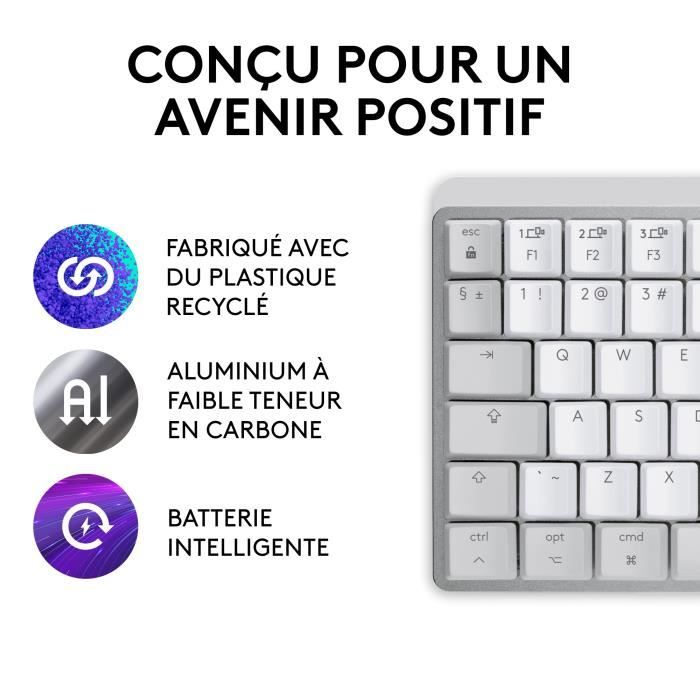 Clavier - Sans fil - Logitech - MX Mechanical Mini -AZERTY - Rétroéclairé - Pour Mac - Gris pâle