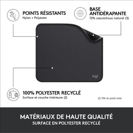 Tapis de souris - Logitech - Série Studio - Glissement facile - Noir