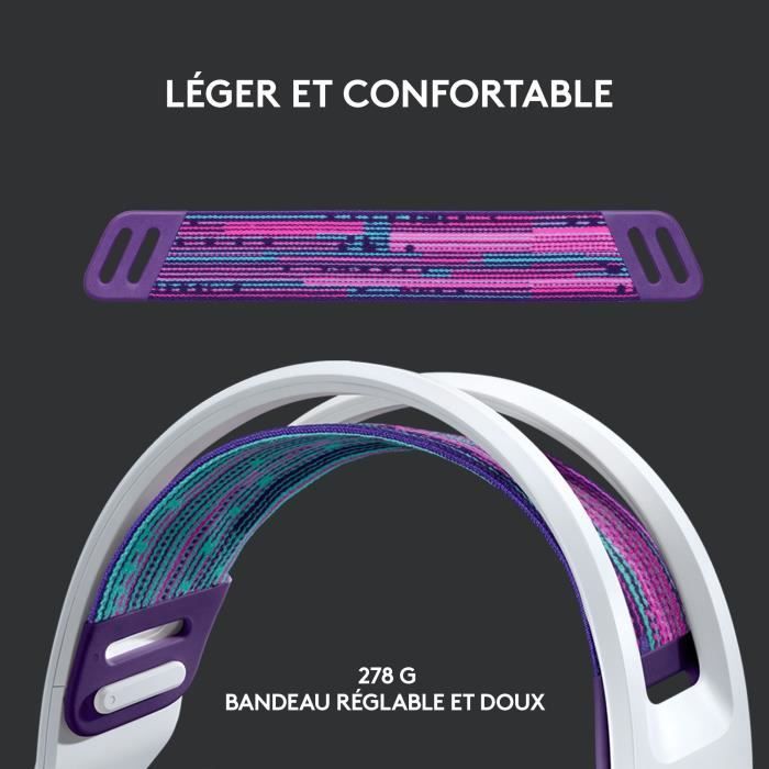 Casque gamer - Sans fil - Logitech G - G733 Lightspeed - PS5, PS4, PC, MAC - Blanc