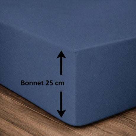 LOVELY HOME Drap housse - 160 x 200 + 25 cm - 100% coton - Bleu