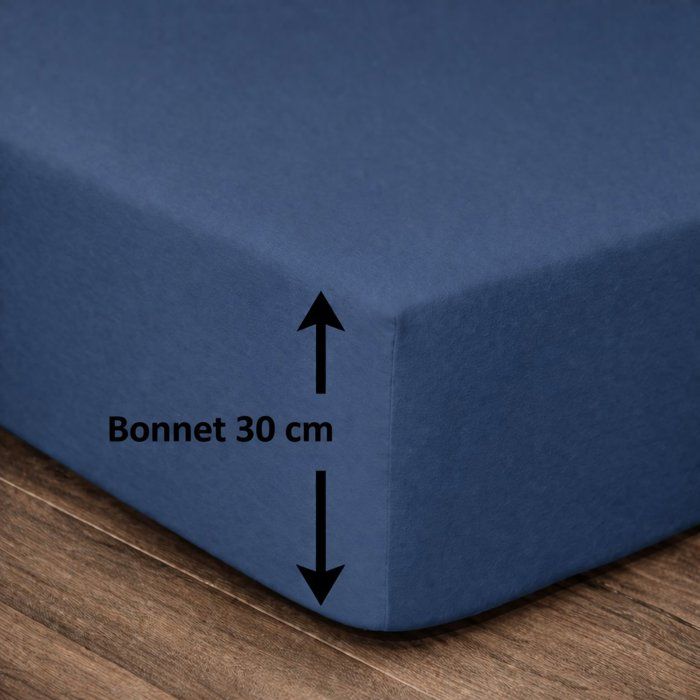 LOVELY HOME Drap housse - 160 x 200 + 30 cm - 100% coton - Bleu