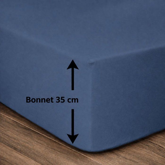 LOVELY HOME Drap housse - 140 x 190 + 35 cm - 100% coton - Bleu