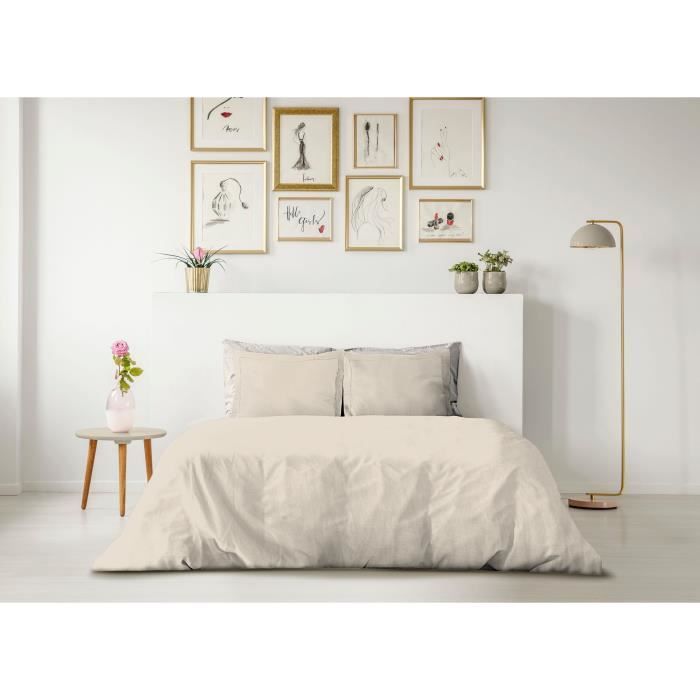 PARURE DE COUETTE LOVELY HOME - 220x240 cm - 100% COTON - BEIGE IVOIRE