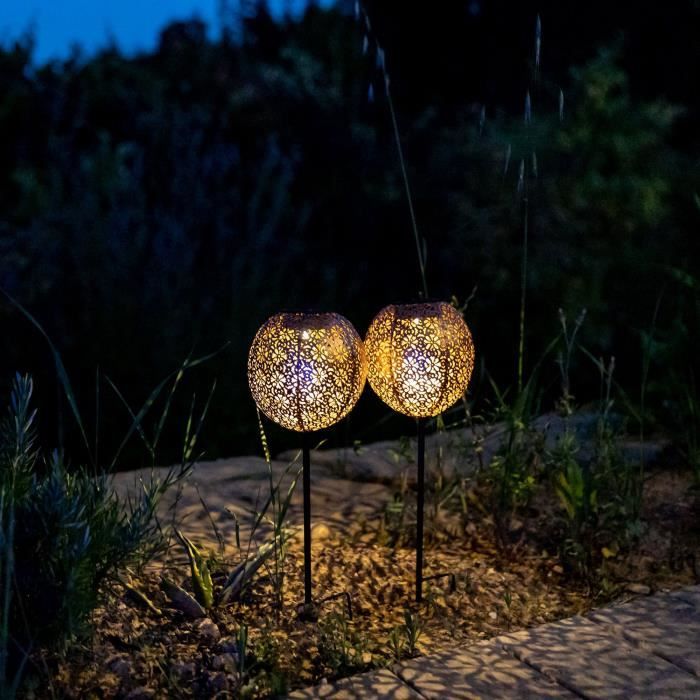 Lot de 2 balises solaires a planter - LUMISKY - AGADIR - H45 cm - Style oriental - LED blanc chaud