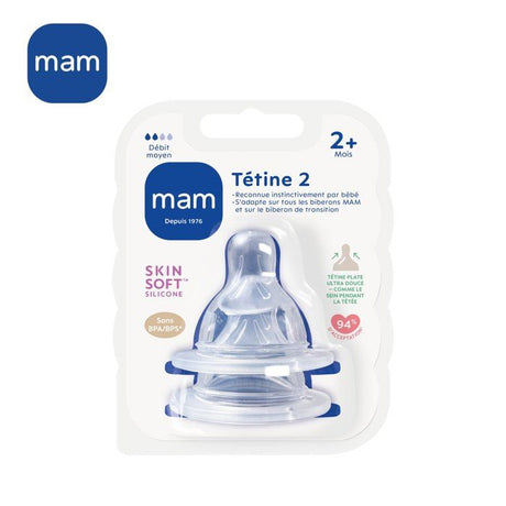 Tétine MAM Silicone +2m Débit 2 Moyen - Lot de 2