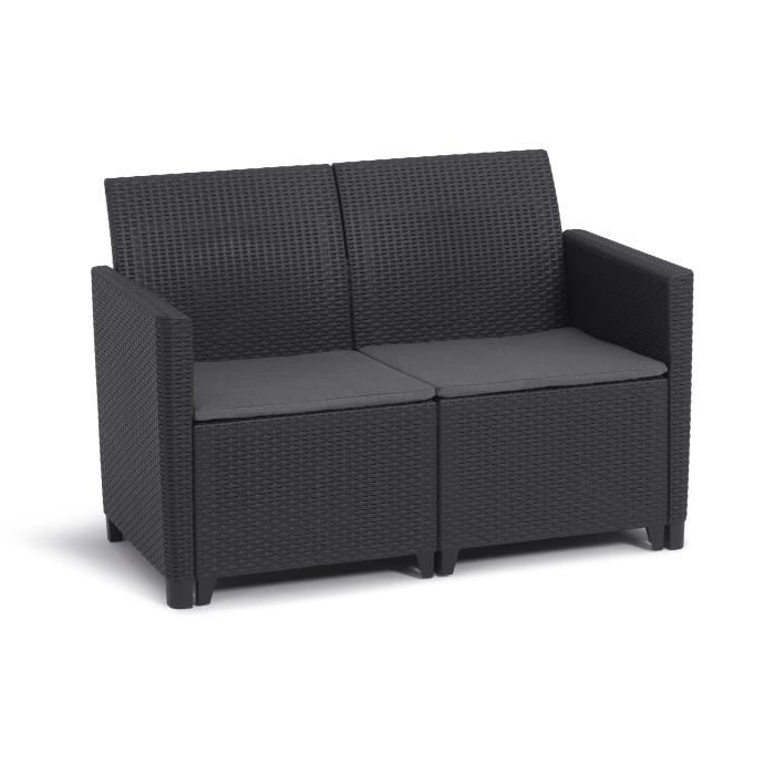 Salon de jardin modulable en résine imitation rotin tressé - Noir - KETER - 4 personnes - MARIE