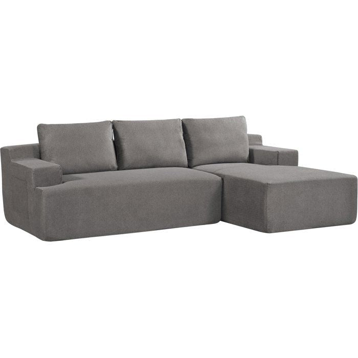 Canapé compressé modulable - 3/4 places - MARIE - Tissu Gris clair - Rangements - 244 x 156 x 85 cm
