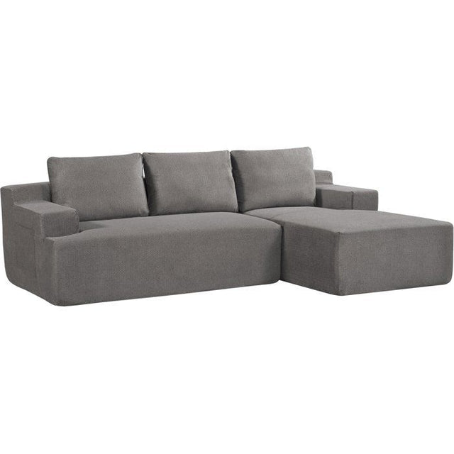 Canapé compressé modulable - 3/4 places - MARIE - Tissu Gris clair - Rangements - 244 x 156 x 85 cm