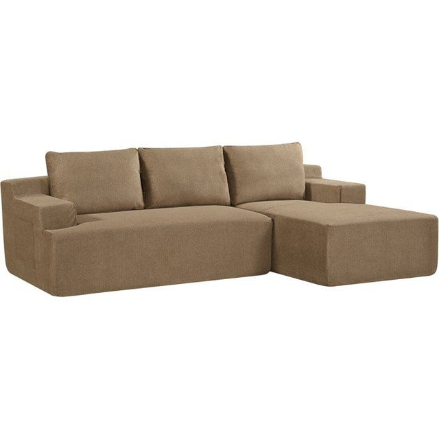 Canapé compressé modulable - 3/4 places - MARIE - Tissu Camel - Rangements - 244 x 156 x 85 cm