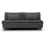 Canapé convertible - 3 places - MASSA - Tissu velours côtelé gris anthracite - Pieds bois massif - L 195 x H 82 x P 86 cm