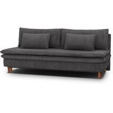 Canapé convertible - 3 places - MASSA - Tissu velours côtelé gris anthracite - Pieds bois massif - L 195 x H 82 x P 86 cm