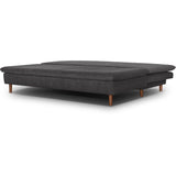 Canapé convertible - 3 places - MASSA - Tissu velours côtelé gris anthracite - Pieds bois massif - L 195 x H 82 x P 86 cm