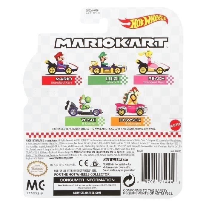 Hot Wheels - Véhicule Mario Kart (modele aléatoire) - Petite Voiture  - 3 ans et + GBG25