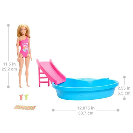 Barbie-Poupée et accessoires-Coffret poupée blonde avec piscine de reve HRJ74