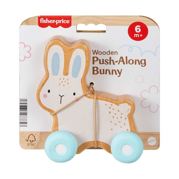 Fisher-Price Lapin a pousser en bois - Véhicule pour jeu a quatre pattes - 1 Piece en bois - des 6 mois - JDM52