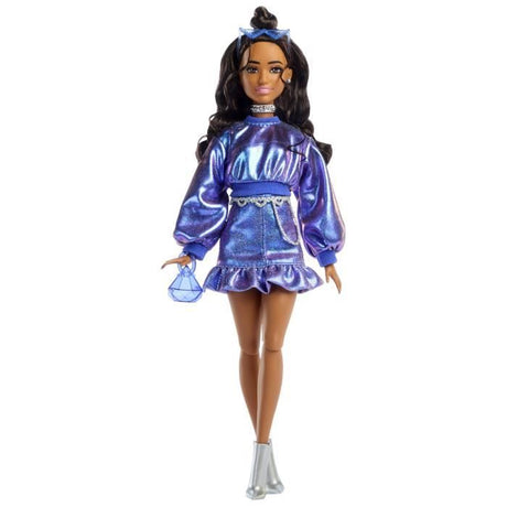 Barbie - Poupée Deluxe Style - Haut et jupe bleu métallisé - Brune - Barbie - JFP42