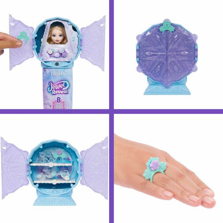 Poupée Jewel Reveal Elsa, La Reine des Neiges, accessoires avec 8 surprises, 1 boîte a bijoux en forme de flocon de neige, 1 bague p