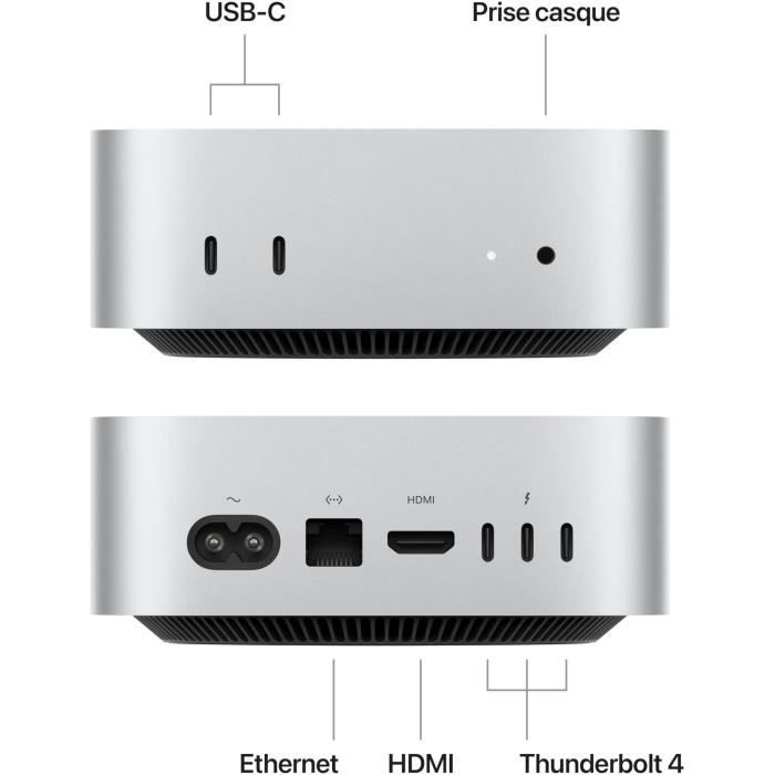 Apple - Mac mini (2024) Puce Apple M4  - RAM 24Go - Stockage 512Go SSD - CPU 10 coeurs GPU 10 coeurs - Argent