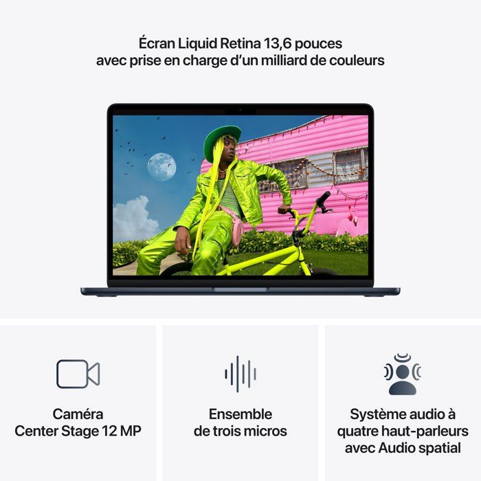 Apple - 13,6 MacBook Air M5 (2026) - RAM 16Go - Stockage 512Go - CPU 10 coeurs - GPU 8 coeurs - Minuit