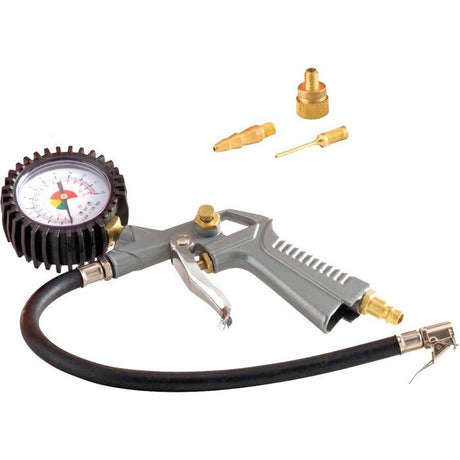 Compresseur d'air horizontal - Mecafer - 24 L - 2 HP - 8 Bars - Inclus : Tuyau + Souflette + Pistolet de gonflage + 3 embouts - Bleu