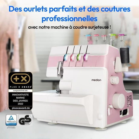 Surjeteuse - MEDION - SO 90 - 91W - Type d'aiguille 11, 14, 16 - 1200 tr/min - LED - Rose