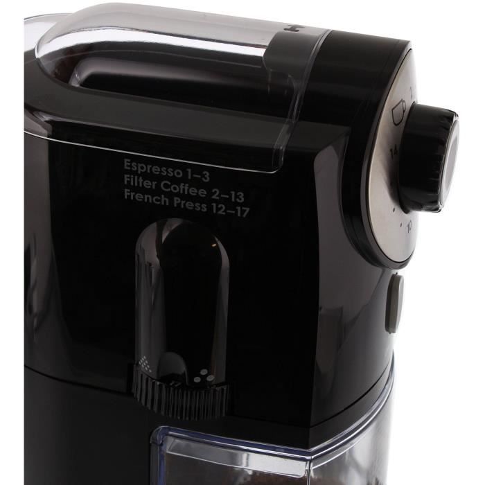 Moulin a café électrique Melitta Molino - Noir - 17 niveaux de finesse de mouture - 2 ans de garantie