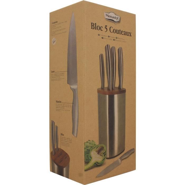 Bloc de couteaux 5 pieces - MENASTYL - 5041070 - En acier inoxydable - Bois