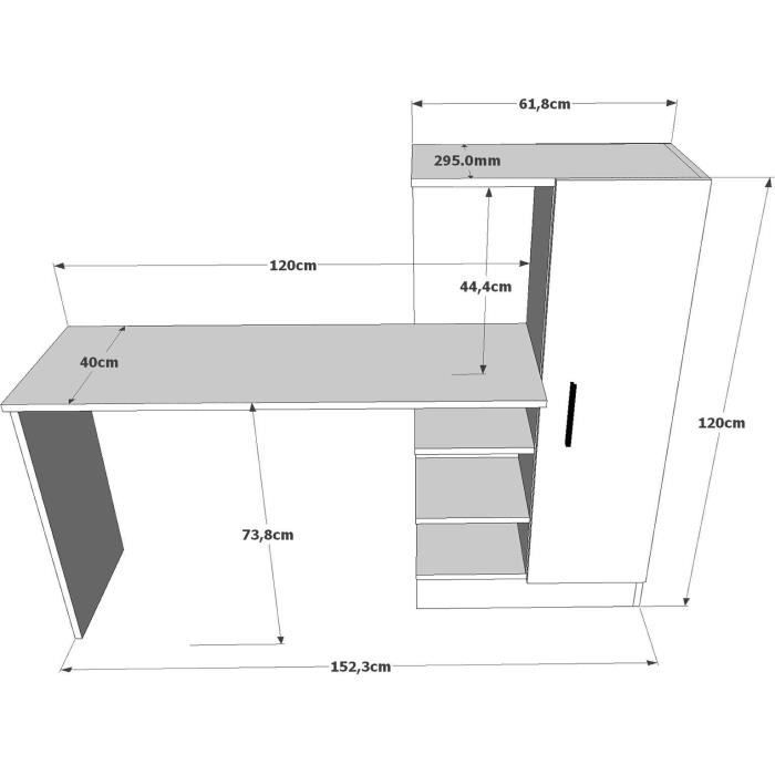 Bureau d'étude moderne - CT2 - Pin atlantique / Blanc - 152,3 x 95 x 50 cm