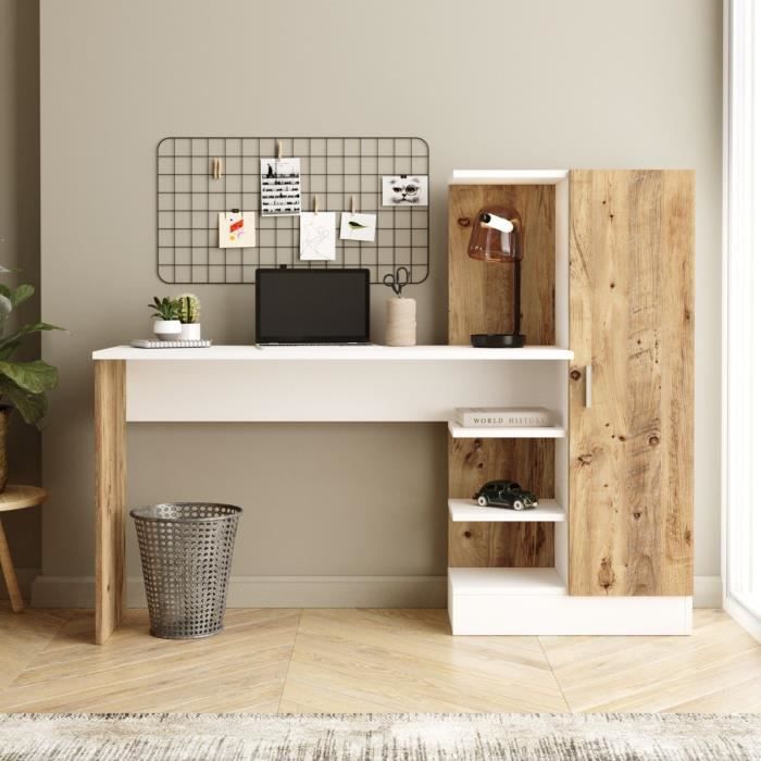 Bureau d'étude moderne - CT2 - Pin atlantique / Blanc - 152,3 x 95 x 50 cm