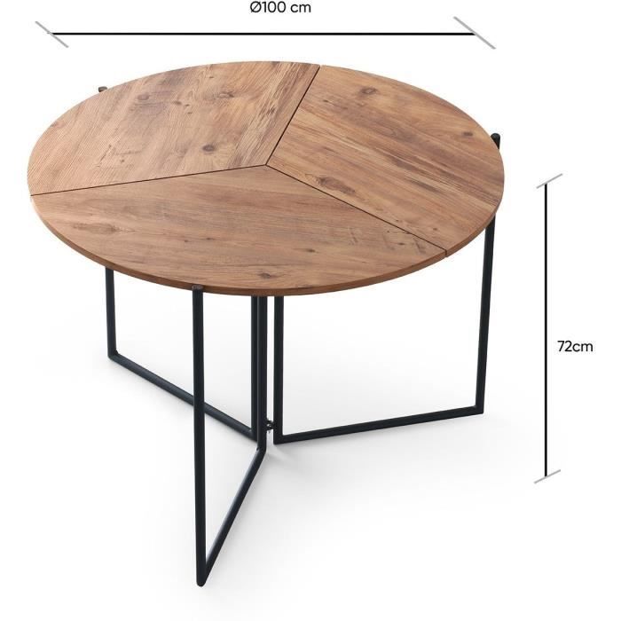 Table a manger pliable - YAPRAK - Pin Atlantique - Ronde - 4 personnes - 100 x 100 x 72 cm