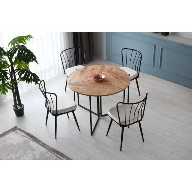 Table a manger pliable - YAPRAK - Pin Atlantique - Ronde - 4 personnes - 100 x 100 x 72 cm