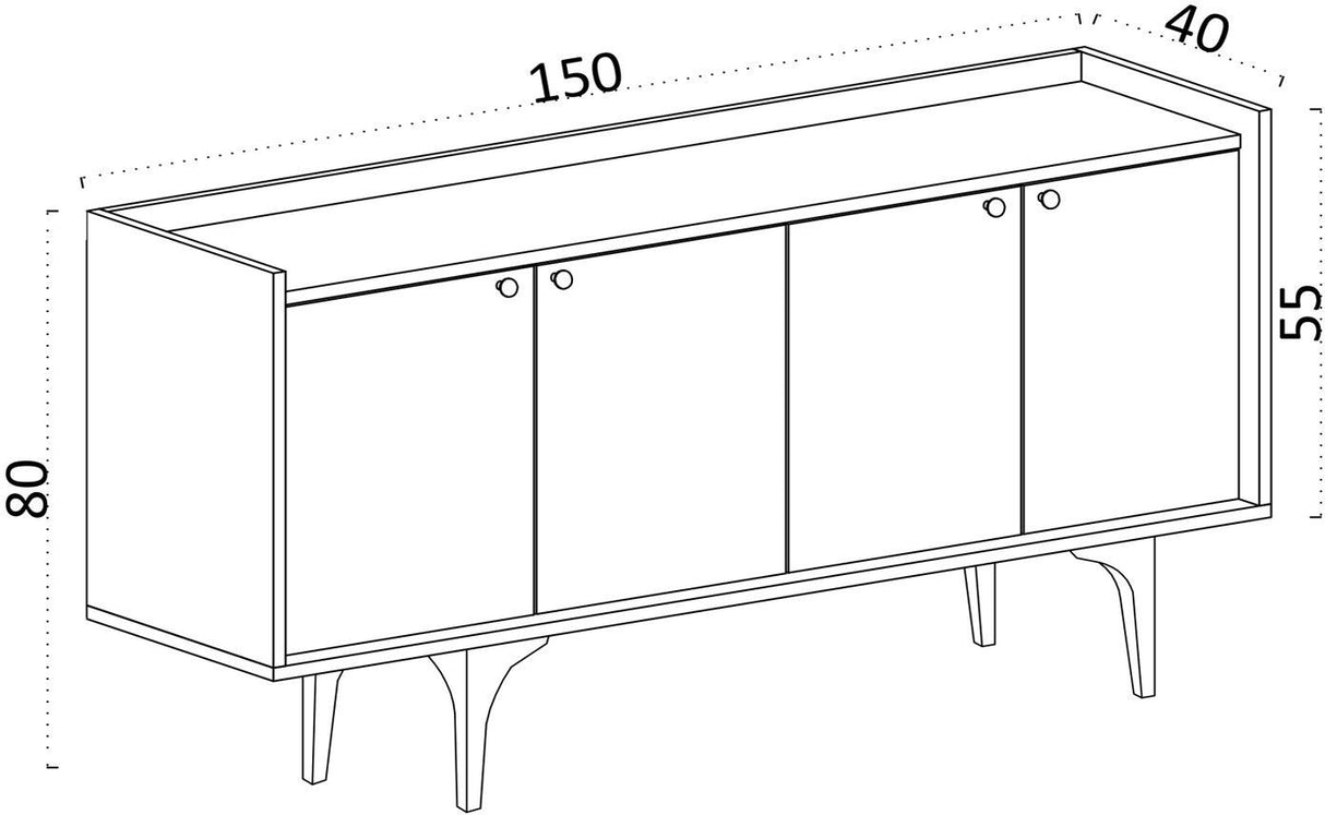 Buffet - NAVI - 4 portes - 150 x 80 x 40 cm - Chene Saphir