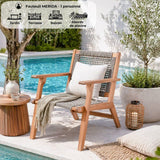 Fauteuil de jardin bas - MERIDA - Bois d'Acacia FSC - Corde tressée - 60 x 76 x 73 cm - Vert Kaki
