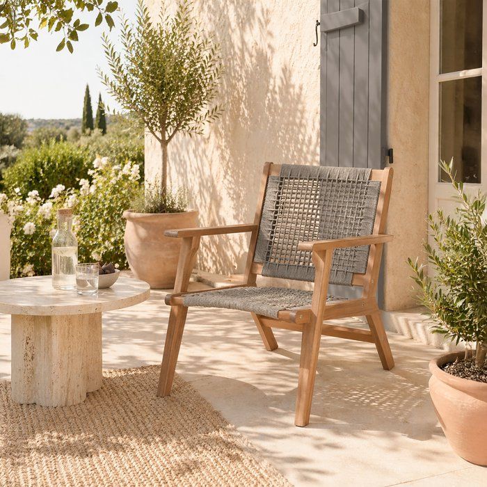 Fauteuil de jardin bas - MERIDA - Bois d'Acacia FSC - Corde tressée - 60 x 76 x 73 cm - Vert Kaki