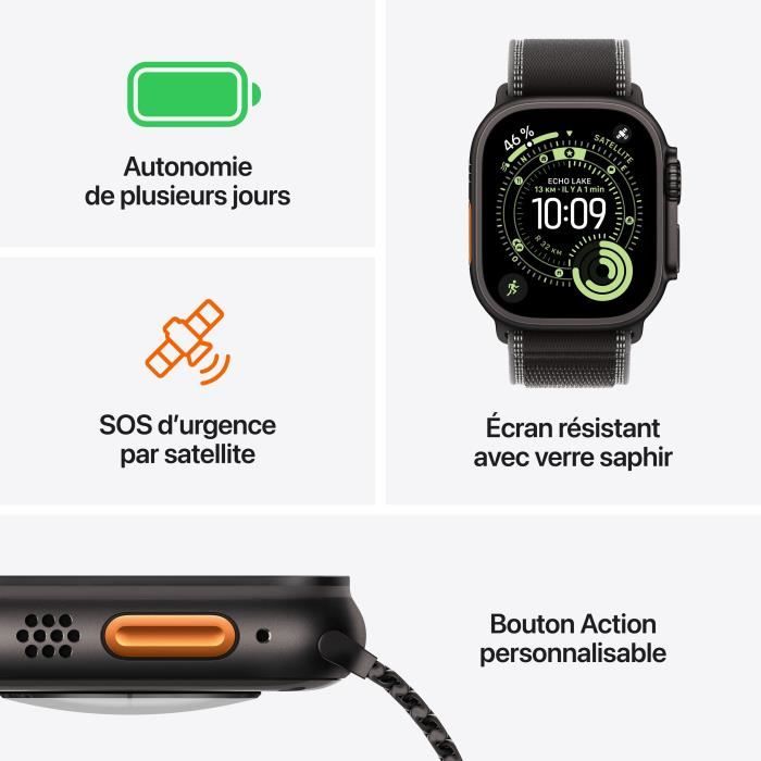 Apple Watch Ultra 3 GPS + Cellular - 49mm - Boîtier Natural Titanium  - Bracelet Blue/Bright Blue Trail Loop - M/L