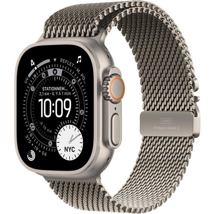 Apple Watch Ultra 3 GPS + Cellular - 49mm - Boîtier Natural Titanium  - Bracelet Natural Titanium Milanese Loop - Small