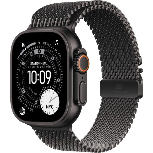 Apple Watch Ultra 3 GPS + Cellular - 49mm - Boîtier Black Titanium  - Bracelet Black Titanium Milanese Loop - Large