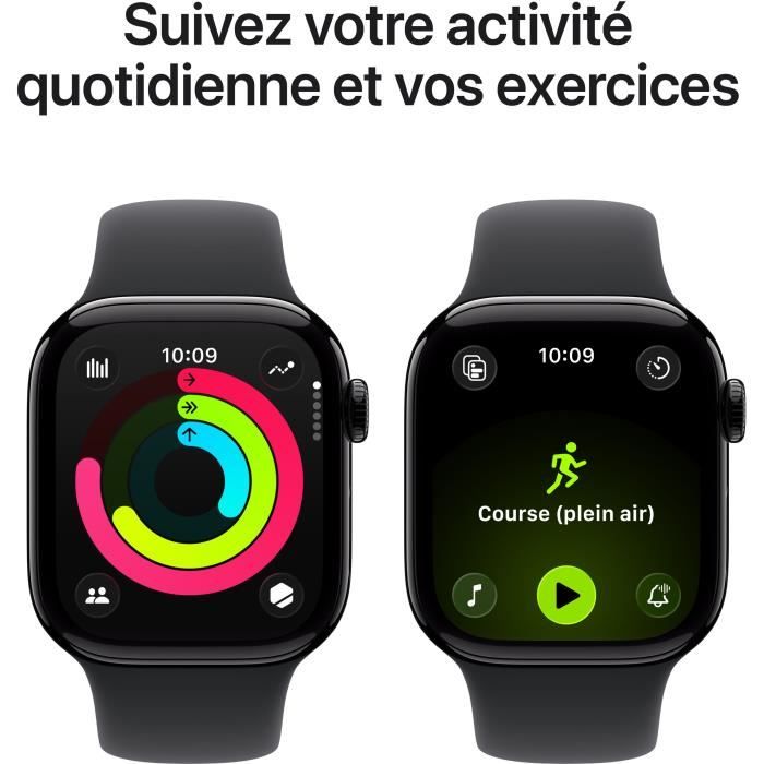Apple Watch Series 11 GPS + Cellular - 42mm - Boîtier Jet Black Aluminium  - Bracelet Black Sport Band - M/L