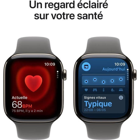 Apple Watch Series 11 GPS + Cellular - 42mm - Boîtier Natural Titanium  - Bracelet Stone Grey Sport Band - S/M