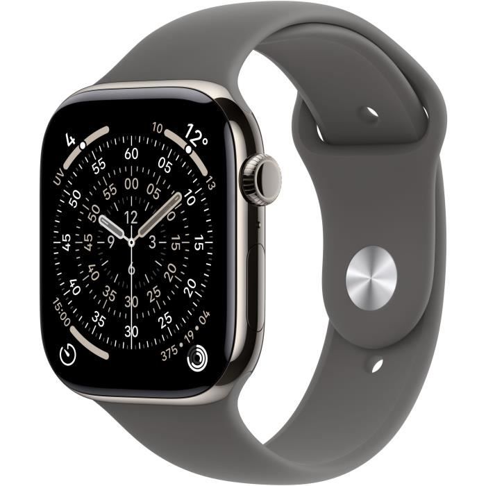 Apple Watch Series 11 GPS + Cellular - 42mm - Boîtier Natural Titanium  - Bracelet Stone Grey Sport Band - S/M