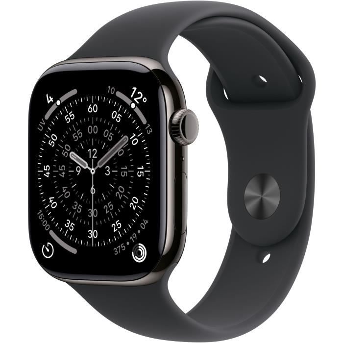 Apple Watch Series 11†GPS + Cellular - 42mm†- BoÓtier Slate Titanium  - Bracelet Black Sport Band - M/L