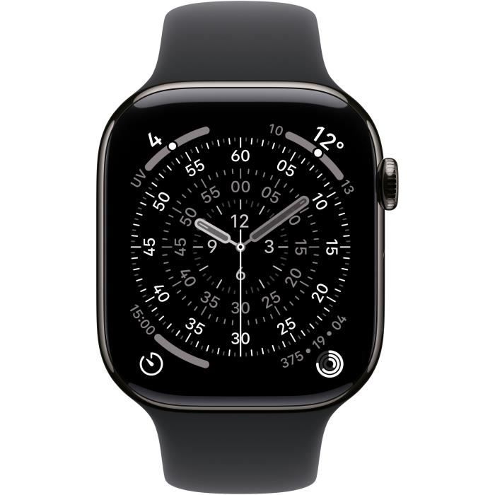 Apple Watch Series 11†GPS + Cellular - 42mm†- BoÓtier Slate Titanium  - Bracelet Black Sport Band - M/L