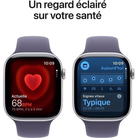 Apple Watch Series 11 GPS + Cellular - 46mm - Boîtier Silver Aluminium  - Bracelet Purple Fog Sport Band - S/M