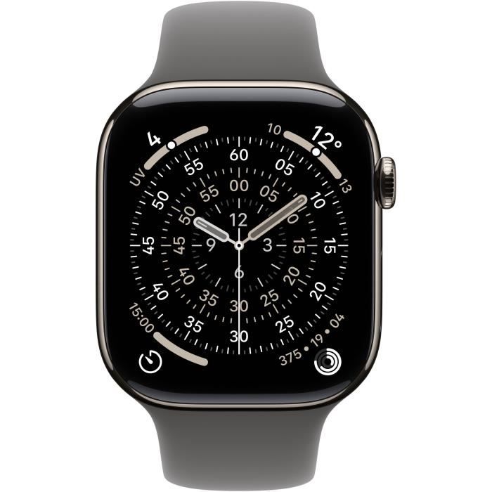 Apple Watch Series 11 GPS + Cellular - 46mm - Boîtier Natural Titanium  - Bracelet Stone Grey Sport Band - S/M