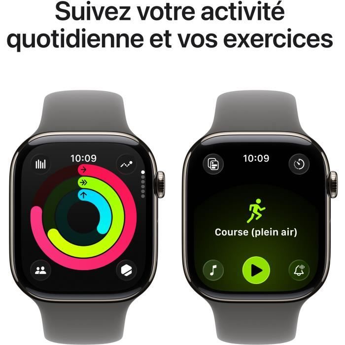 Apple Watch Series 11 GPS + Cellular - 46mm - Boîtier Natural Titanium  - Bracelet Stone Grey Sport Band - S/M