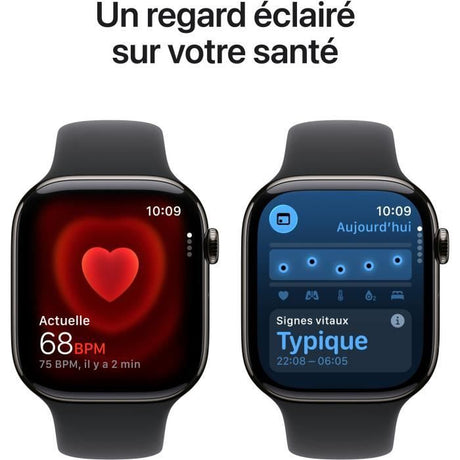 Apple Watch Series 11 GPS + Cellular - 46mm - Boîtier Slate Titanium  - Bracelet Black Sport Band - S/M