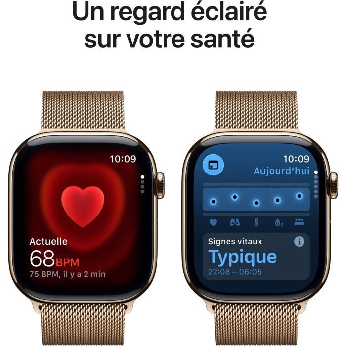 Apple Watch Series 11 GPS + Cellular - 46mm - Boîtier Gold Titanium  - Bracelet Gold Milanese Loop - S/M