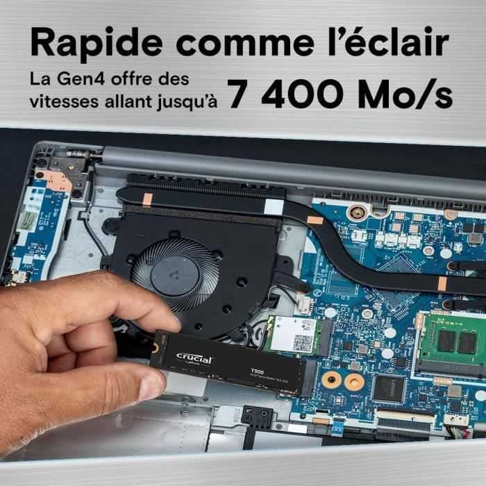 SSD Interne - CRUCIAL - T500 - 1 To - PCIe Gen4 NVMe - jusqu'a 7200 Mo/s